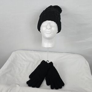 David and Young Hat & Gloves Women's OSFM Black Beanie Knit Very Soft NWT